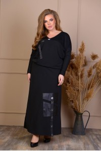 Чорний практичний костюм: кофта і спідниця | ba-01698