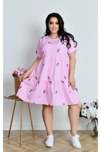 Коротка легка рожева сукня в клітинку | ba-01869