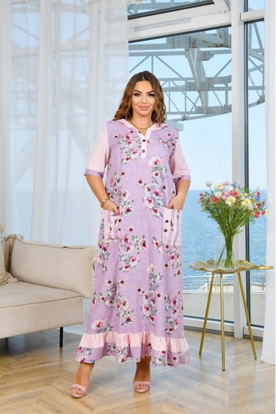 Розовое нежное летнее платье с капюшоном в пол. | ba-02024